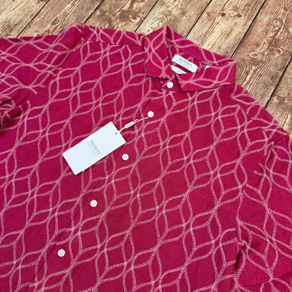Murano Baird McNutt Button Up Shirt Mens Large Red Slim Fit Linen Geometric NWT